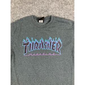 San Francisco Thrasher T-Shirt Mens M Gray Flame Logo GraphicSkateboardingCasual